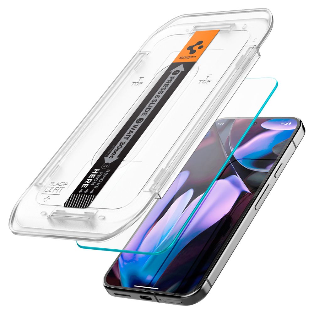 Spigen GlastR EZ FIT -suojakalvo Google Pixel 9 / 9 Pro -puhelimille, Panssarilasi, Täysliima, 2 kappaleen setti, 2.5D AGL08442