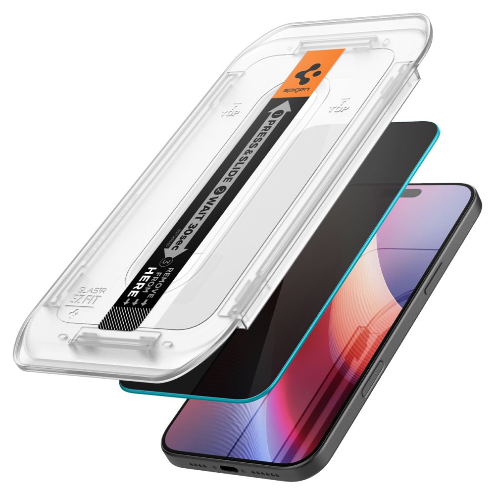 Privacy-näytönsuojakalvo Spigen GlastR EZ FIT Apple iPhone 17 Pro Max / 16 Pro Max -puhelimille, Karkaistu lasi, Täysliima, 2 kappaleen setti AGL07908