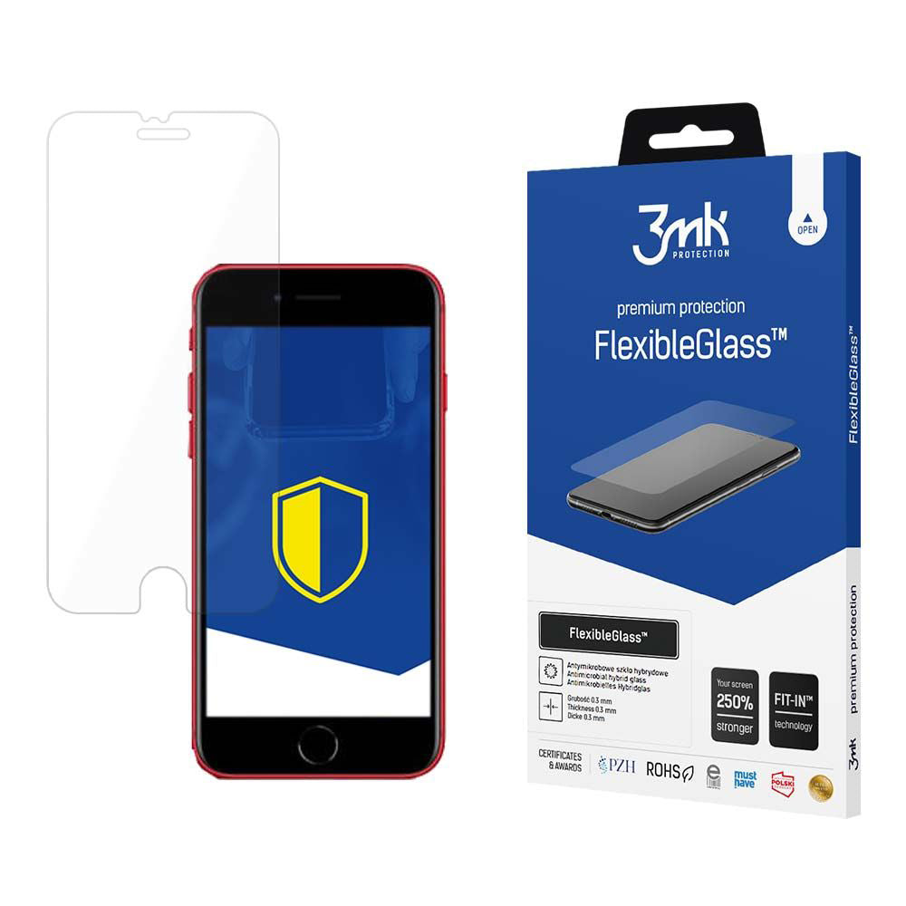 3MK FlexibleGlass -näytönsuoja Apple iPhone SE (2022) / SE (2020) / 8 / 7, joustava lasi, täysi liima