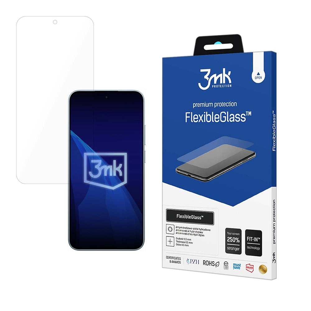 Näytönsuoja 3MK FlexibleGlass Xiaomi Redmi Note 15 Pro 5G:lle, Joustava Lasi, Täysliima, Läpinäkyvä