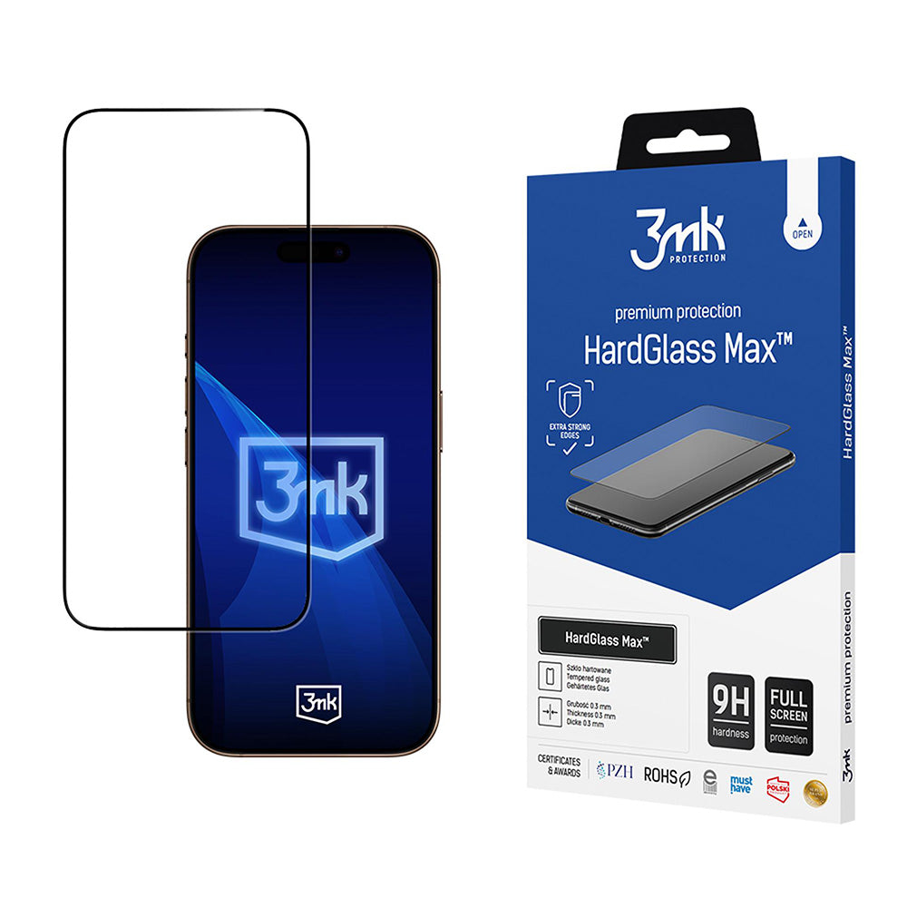 Näytönsuoja 3MK HardGlass Max Apple iPhone 17 Pro Max -puhelimelle, Karkaistu lasi, Full Glue, Musta