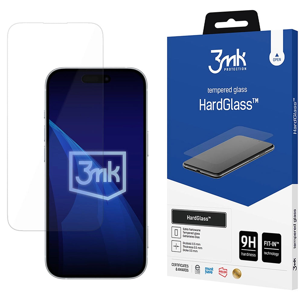3MK HardGlass -näytönsuoja Apple iPhone 18 Pro / 17 Pro / 17 / 16 Pro -malleille, turvalasi, täysiliimainen