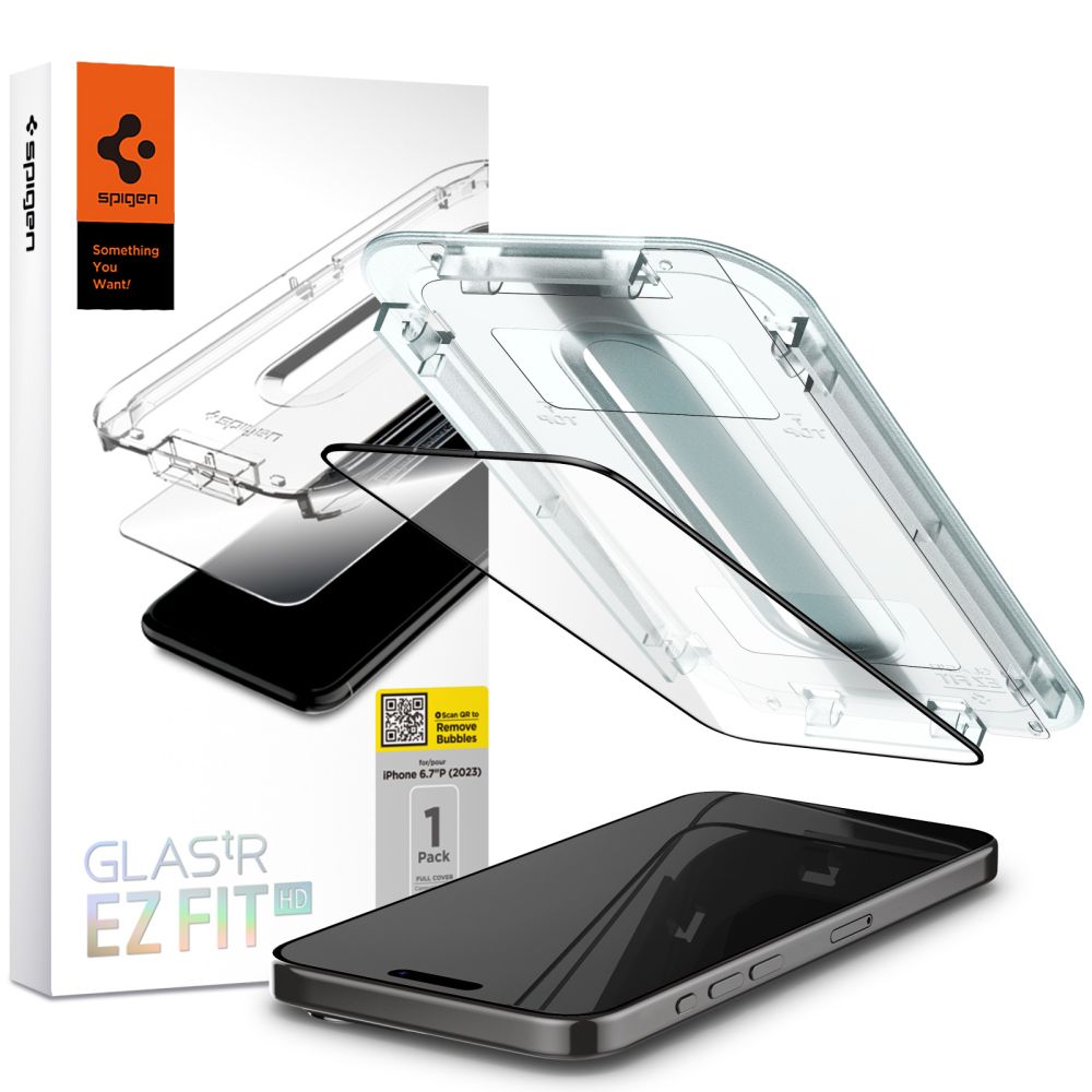 Spigen GlastR EZ FIT HD -näytönsuojakalvo Apple iPhone 15:lle, Panssarilasi, Täysliima, 2.5D, Musta AGL06908