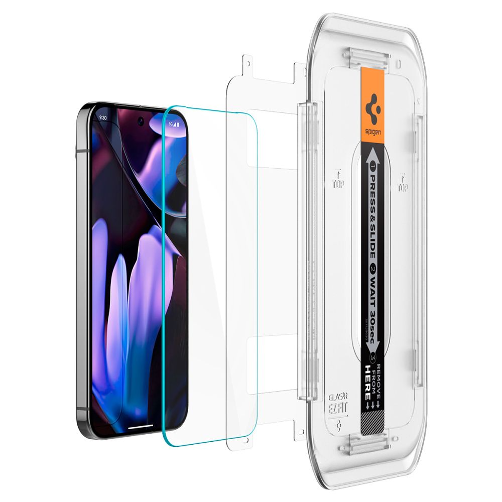 Spigen GlastR EZ FIT -suojakalvo Google Pixel 9 / 9 Pro -puhelimille, Panssarilasi, Täysliima, 2 kappaleen setti, 2.5D AGL08442