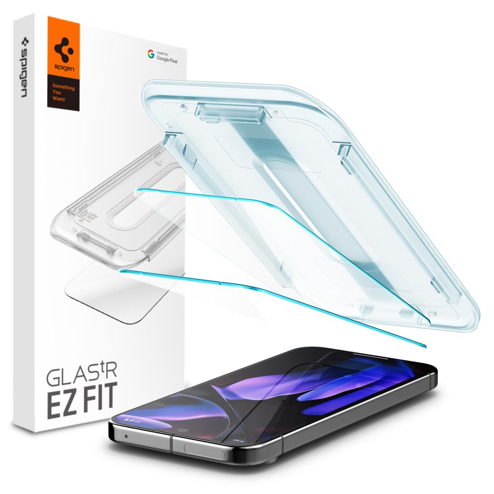 Spigen GlastR EZ FIT -suojakalvo Google Pixel 9 / 9 Pro -puhelimille, Panssarilasi, Täysliima, 2 kappaleen setti, 2.5D AGL08442