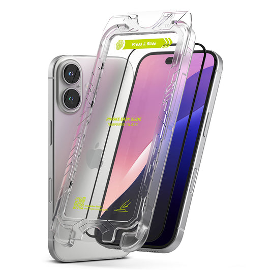 Ringke Easy Slide -näytönsuoja Apple iPhone 16 Plus / 15 Plus -puhelimelle, lasisuojattu, täysi liima, 2 kpl:n sarja, musta