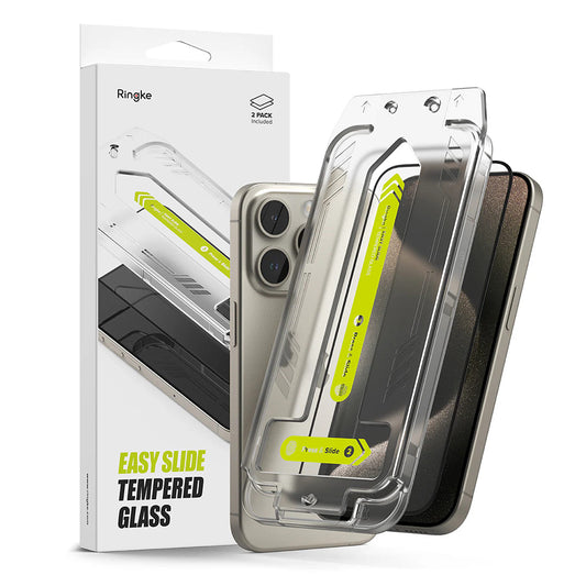 Ringke Easy Slide -näytönsuoja Apple iPhone 16 Pro:lle, täysliima, täysliima, sarja 2 kpl, musta