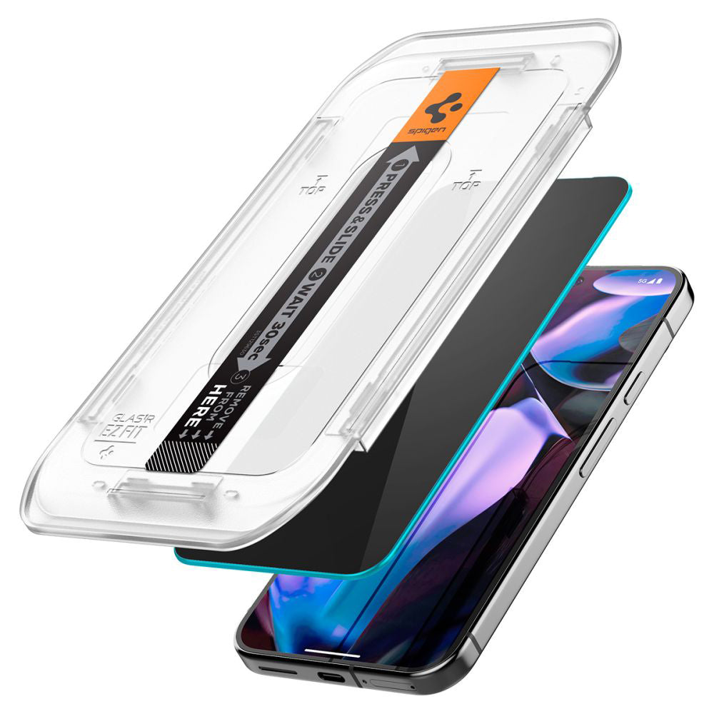 Spigen GlastR EZ FIT Privacy-näytönsuoja Google Pixel 9 Pro XL:lle, karkaistu lasi, täysiliimainen, 2 kappaleen setti AGL09313