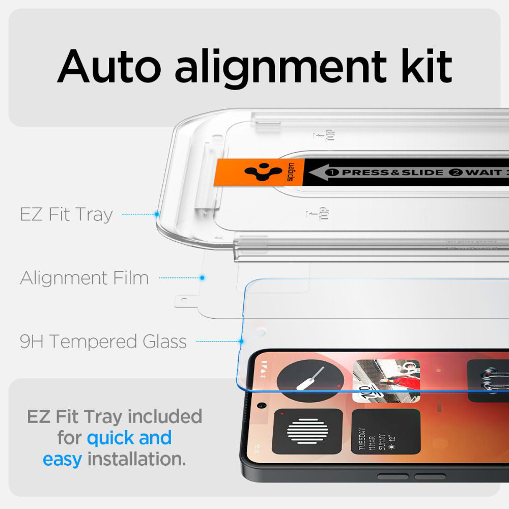 Suojakalvo Clear Spigen GlastR EZ FIT Nothing Phone (3a) / Phone (3a) Pro, Karkaistu lasi, Full Glue AGL09429