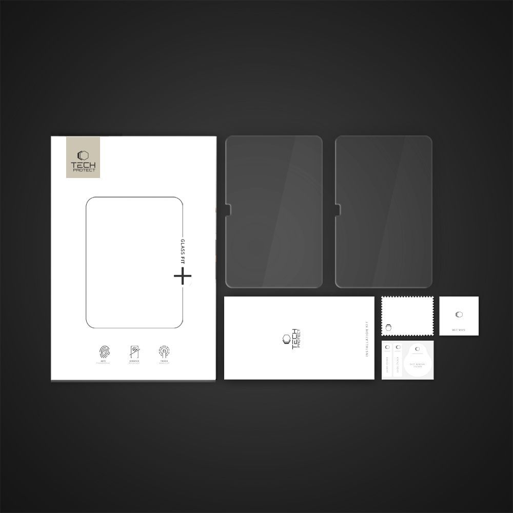 Tech-Protect FIT+ näytönsuojakalvo Samsung Galaxy Tab S10 FE+:lle, Panssarilasi, Täysliima, 2 kappaleen setti, 2.5D