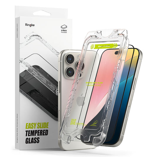 Ringke Easy Slide -näytönsuoja Apple iPhone 16 Pro Max -puhelimelle, täysliima, täysliima, sarja 2 kpl, musta