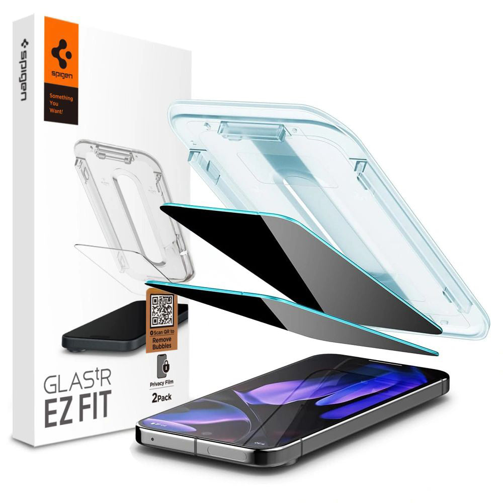 Spigen GlastR EZ FIT Privacy-näytönsuoja Google Pixel 9 Pro XL:lle, karkaistu lasi, täysiliimainen, 2 kappaleen setti AGL09313