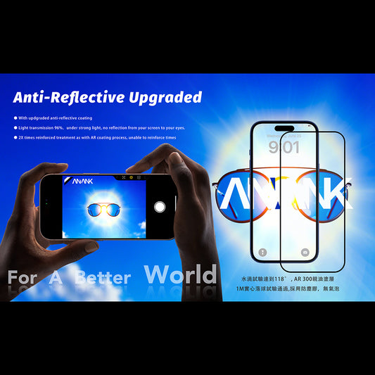 Anank Anti Reflection -suojakalvo Apple iPhone 17 Pro Max -puhelimelle, Turvalasi, Full Glue, 2.5D, Musta