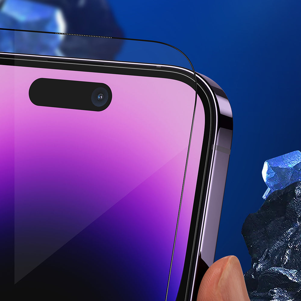 Blueo Anti-Broken näytönsuoja Apple iPhone 16 Plus / 15 Plus / 14 Pro Max -puhelimille, karkaistu lasi, täysiliimainen, musta