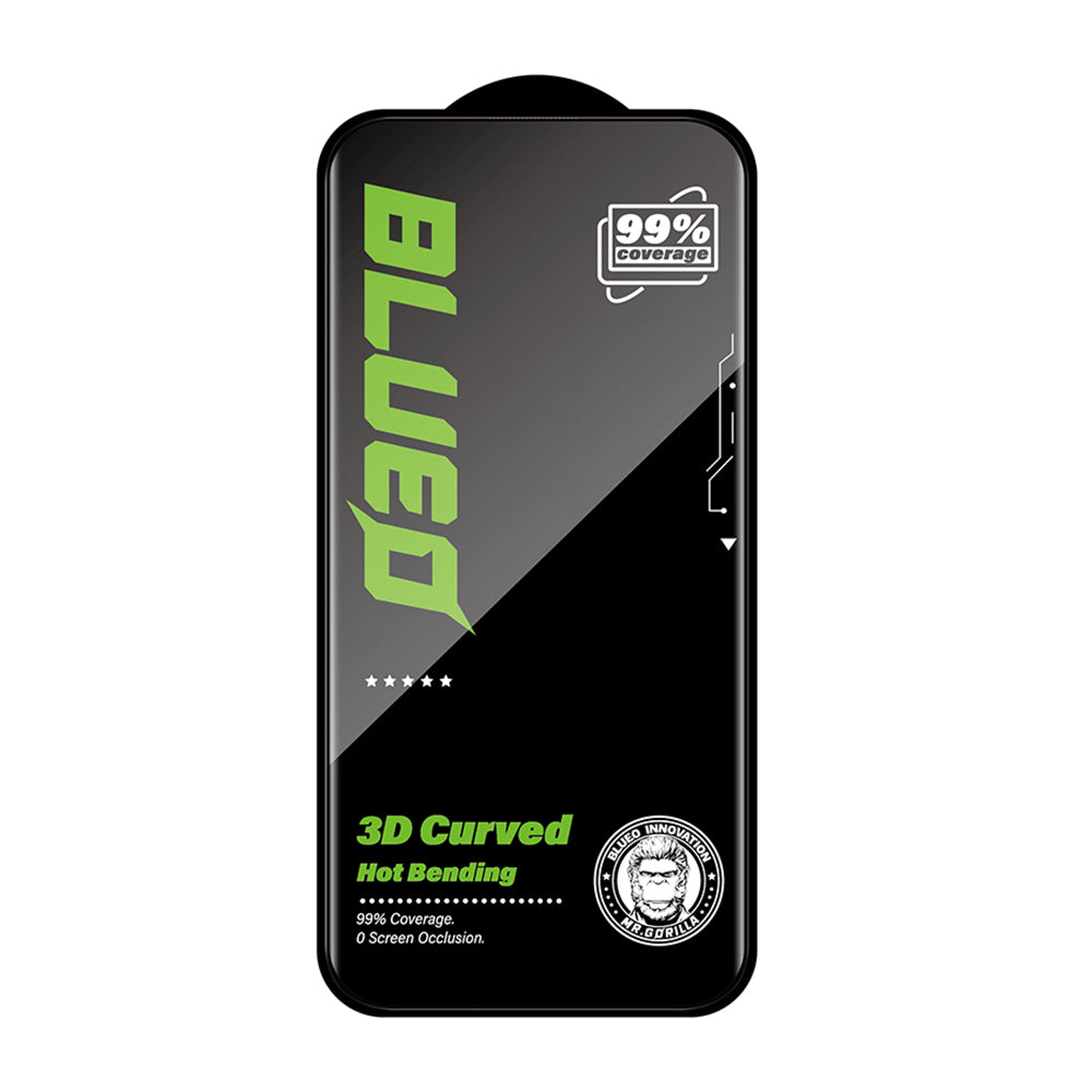 Blueo HD -näytönsuoja Apple iPhone 16 Prolle, karkaistu lasi, täysiliimainen, 3D, musta