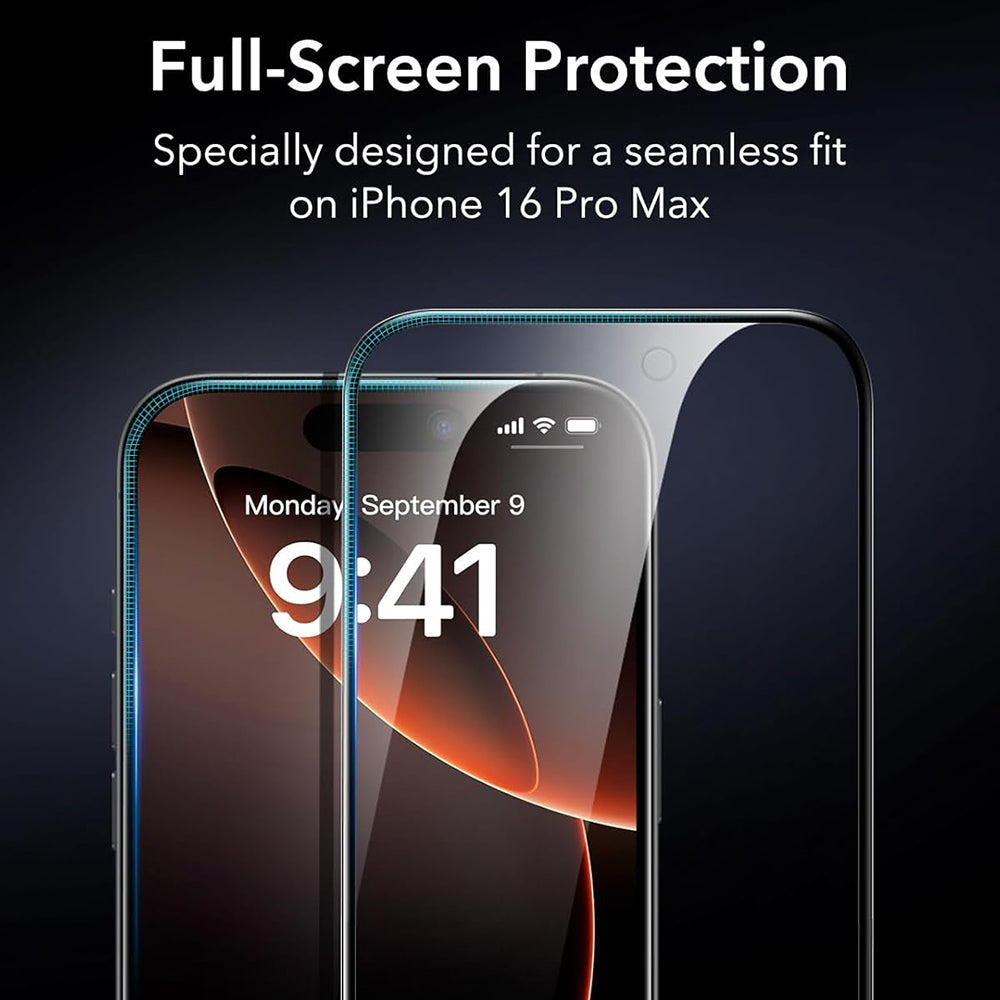 ESR-näytönsuojakalvo Apple iPhone 17 / 16 Pro:lle, Panssarilasi, Täysliima, 3 kappaleen setti, Musta