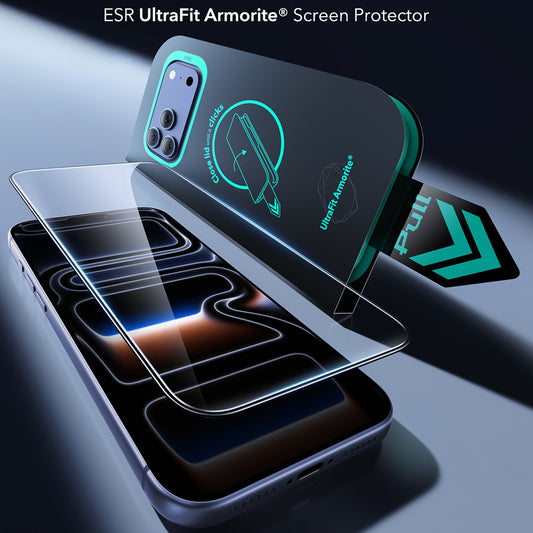 ESR Armorite UltraFit -näytönsuoja Apple iPhone 18 Pro / 17 Pro:lle, karkaistu lasi, täysiliimainen, 2 kappaleen setti, musta