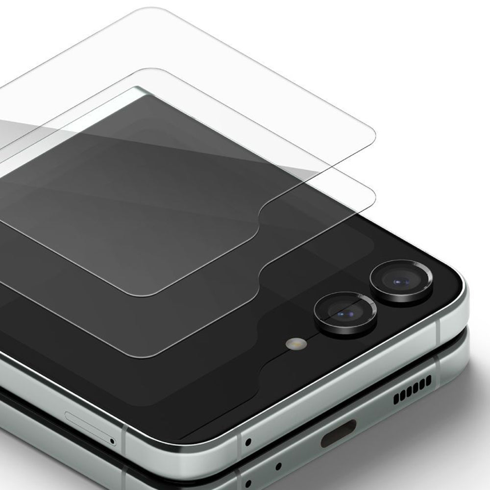 Ringke ulkoinen näytönsuojakalvo Samsung Galaxy Z Flip5 F731:lle, karkaistu lasi, täysliima, 2 kappaleen setti.