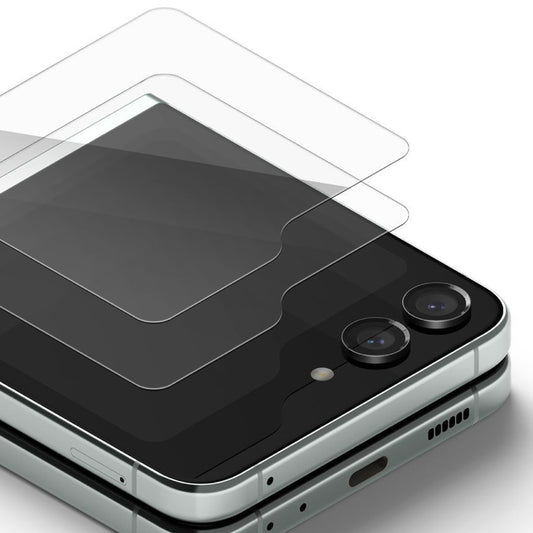 Ringke ulkoinen näytönsuojakalvo Samsung Galaxy Z Flip5 F731:lle, karkaistu lasi, täysliima, 2 kappaleen setti.