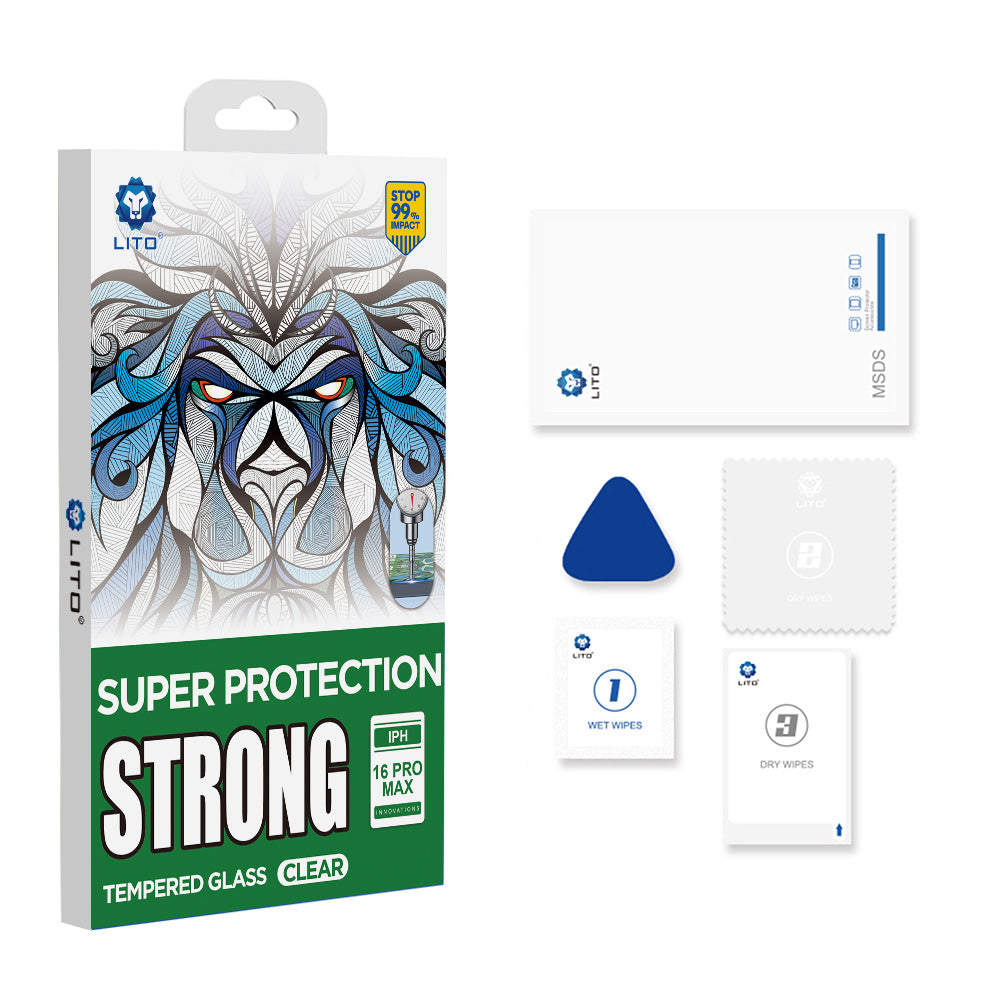 Suojakalvo Lito D+ Max Strong Apple iPhone 17 Pro Max -puhelimelle, Karkaistu lasi, Täysliima, Musta