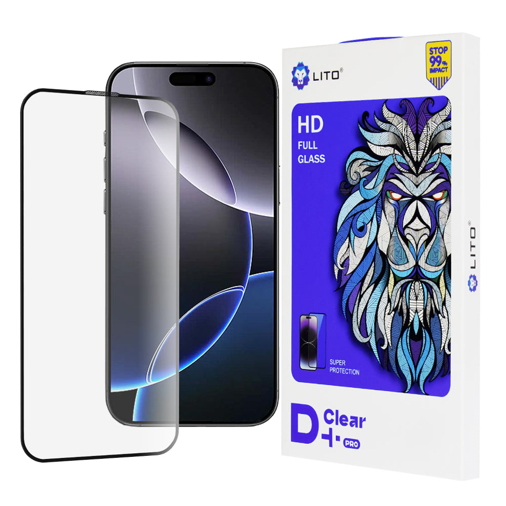 Lito D+ Pro -näytönsuoja Apple iPhone 16 Pro Maxille, karkaistu lasi, täysiliimainen, musta