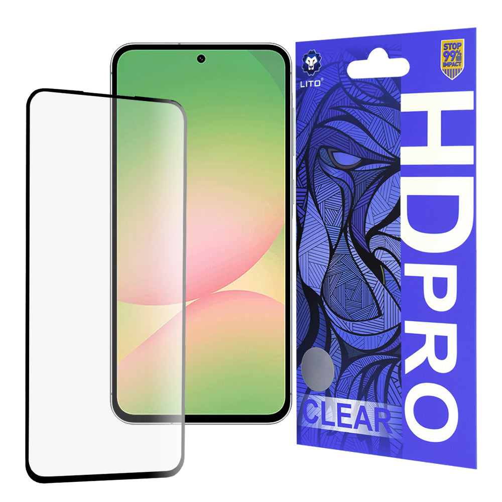 Lito HD Pro Clear näytönsuoja Samsung Galaxy A56 A566:lle, karkaistu lasi, täysi liima, musta