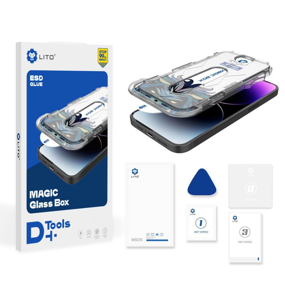 Lito Magic Glass Box D+ Tools -näytönsuoja Apple iPhone 16:lle, turvalasi, täysi liima