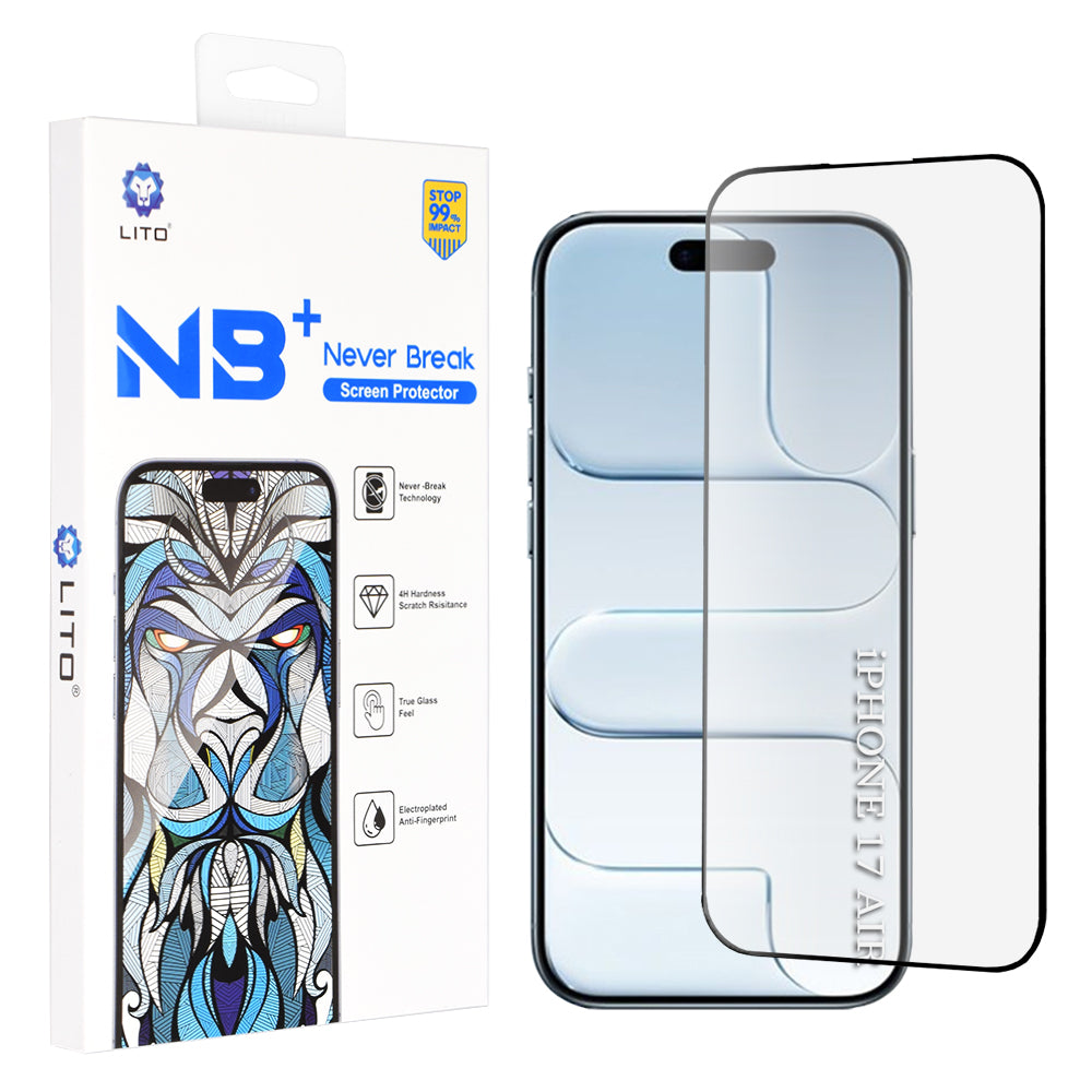 Lito NB näytönsuojakalvo Apple iPhone 17 Air, karkaistu lasi, täysliima, musta