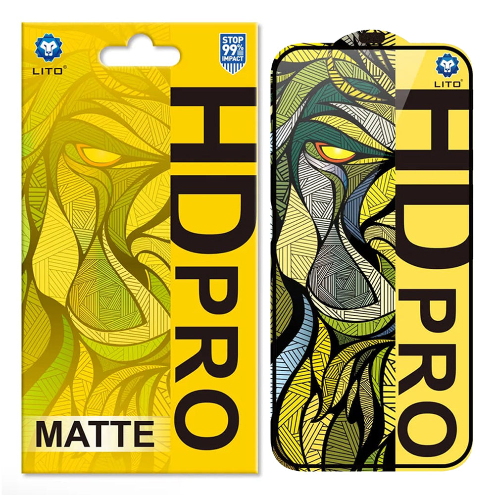 Lito HD Pro Matte -näytönsuoja Apple iPhone 16 Prolle, karkaistu lasi, täysiliimainen, musta