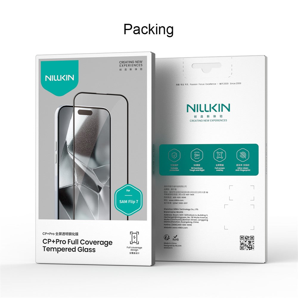 Nillkin CP+ Pro ulkoinen näytönsuoja Samsung Galaxy Z Flip8 F776 / Z Flip7 F766:lle, karkaistu lasi, täysi liima, musta