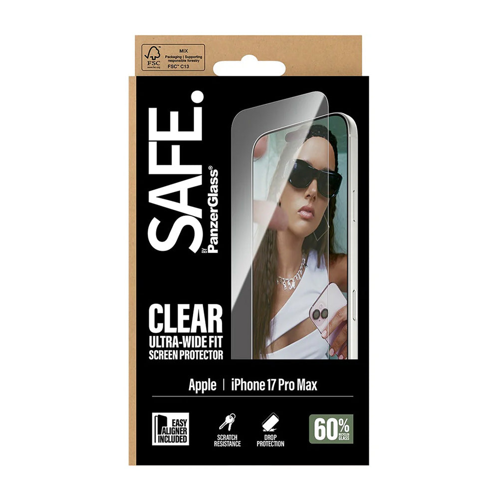 PanzerGlass Safe -suojakalvo. Ultra-Wide Fit EasyAligner Apple iPhone 17 Pro Maxille, Turvalasi, Full Glue.