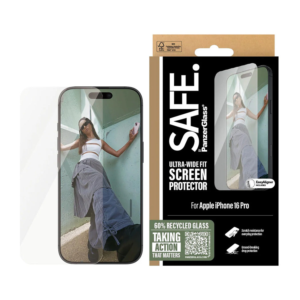PanzerGlass Safe näytönsuojakalvo. Ultra-Wide Fit Apple iPhone 16 Prolle, Turvalasi, Full Glue