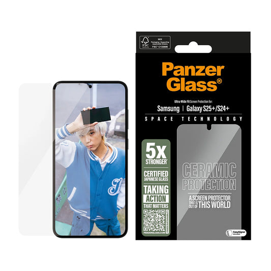 PanzerGlass Ultra-Wide Ceramic EasyAligner -suojakalvo Samsung Galaxy S25+ S936 / S24+ S926 -puhelimille, karkaistu lasi, täysliima
