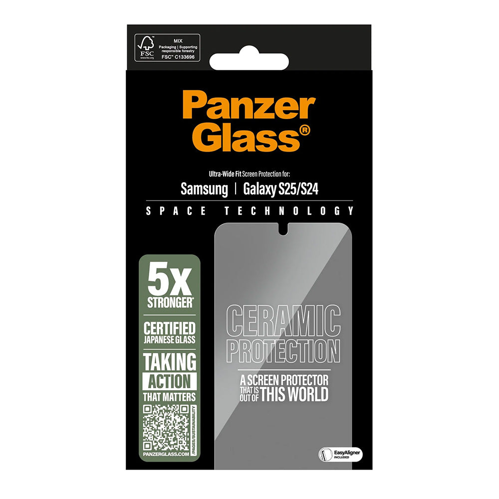 PanzerGlass Ultra-Wide Ceramic EasyAligner -suojakalvo Samsung Galaxy S25 S931 / S24 S921 -puhelimille, karkaistu lasi, täysliima