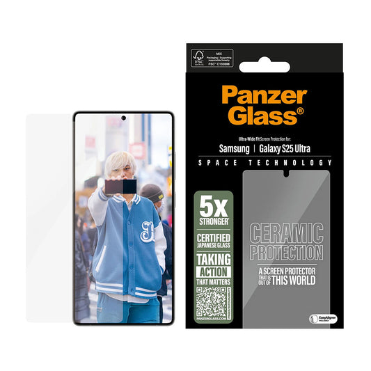PanzerGlass Ultra-Wide Ceramic EasyAligner -suojakalvo Samsung Galaxy S25 Ultra S938:lle, karkaistu lasi, täysliima