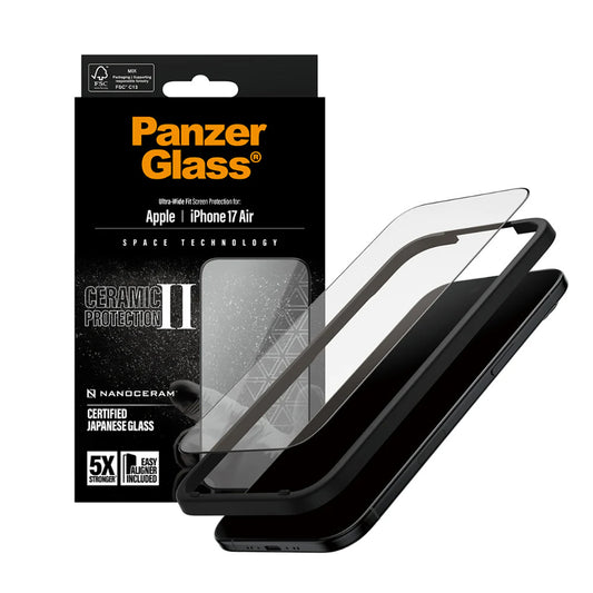 PanzerGlass Ultra-Wide Ceramic II EasyAligner -suojakalvo Apple iPhone 17 Airille, karkaistu lasi, täysliima, musta