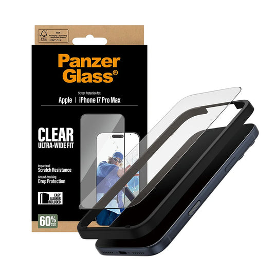 PanzerGlass Ultra-Wide Fit EasyAligner -suojakalvo Apple iPhone 17 Pro Max -puhelimelle, karkaistu lasi, täysliima, musta