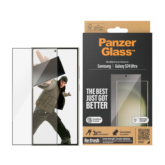PanzerGlass Ultra-Wide Fit EasyAligner -suojakalvo Samsung Galaxy S24 Ultra S928:lle, karkaistu lasi, täysliima, musta