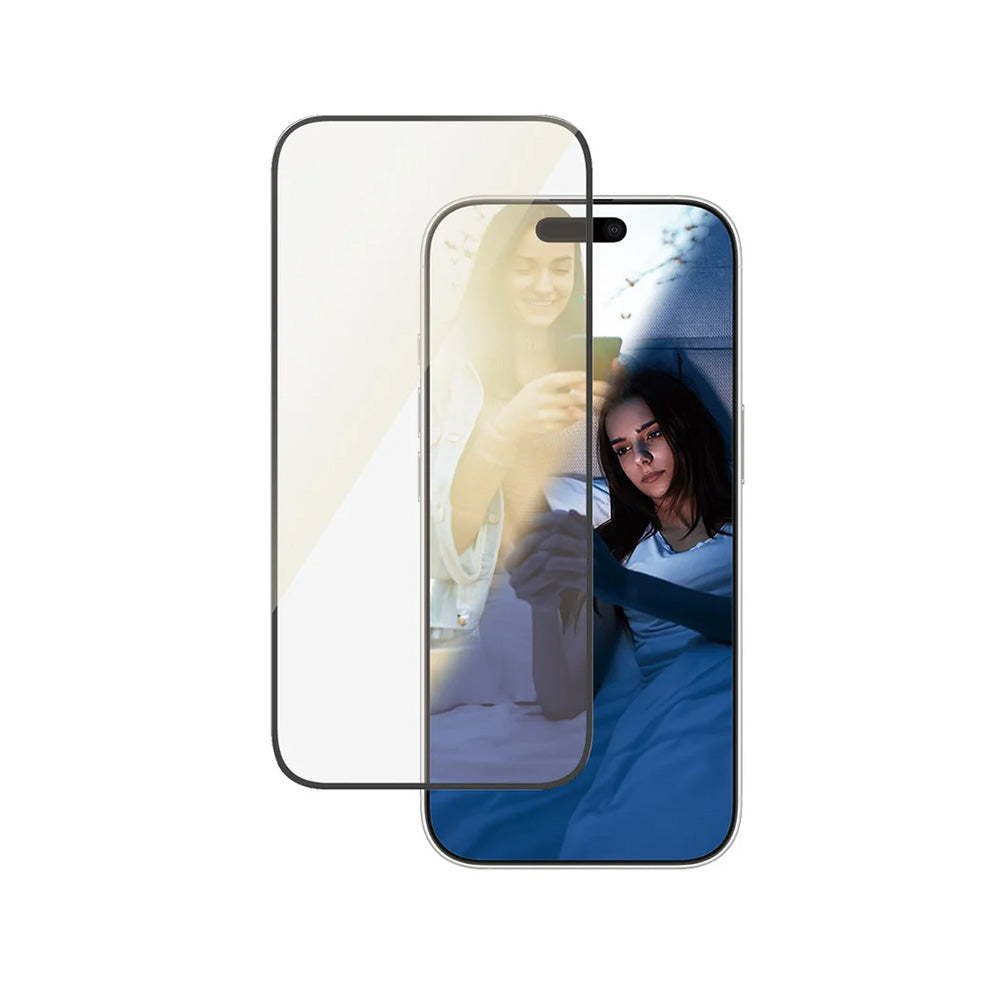 PanzerGlass Ultra-Wide Fit EyeCare -suojakalvo Apple iPhone 16 Prolle, karkaistu lasi, täysliima, musta