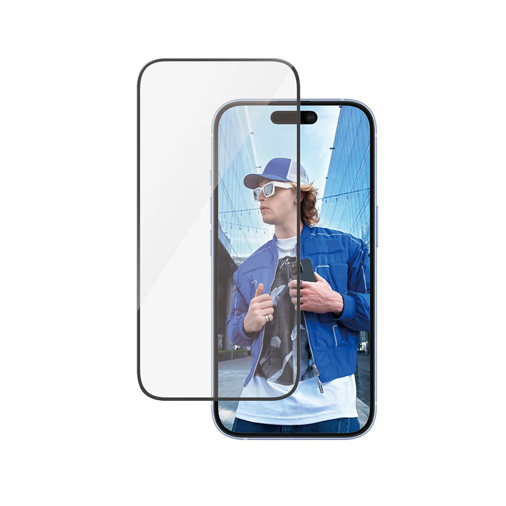 PanzerGlass Ultra-Wide Fit -suojakalvo Apple iPhone 16 / 15 -puhelimille, karkaistu lasi, täysliima, musta