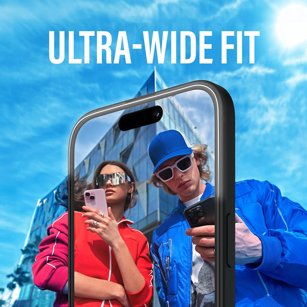 PanzerGlass Ultra-Wide Fit -suojakalvo Apple iPhone 16 / 15 -puhelimille, karkaistu lasi, täysliima, musta