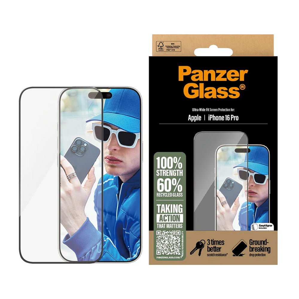 PanzerGlass Ultra-Wide Fit -suojakalvo Apple iPhone 16 Plus / 15 Plus -puhelimille, Karkaistu lasi, Täysliima, Musta