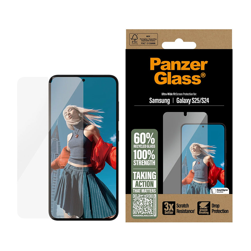 PanzerGlass Ultra-Wide Fit -suojakalvo Samsung Galaxy S25 S931 / S24 S921 -puhelimille, Karkaistu lasi, Täysliima