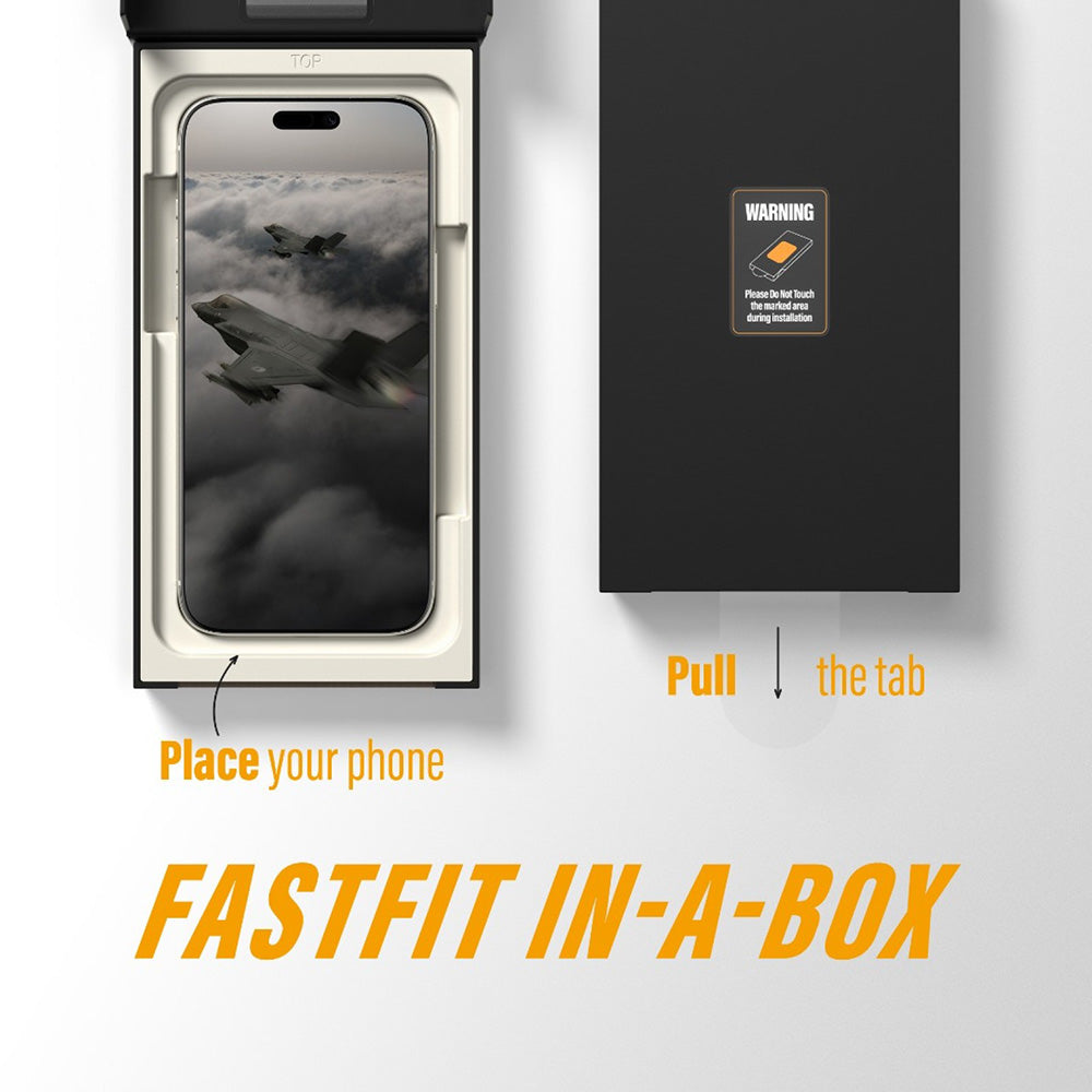 PanzerGlass Ultra-Wide Fit Stealth Fastfit -suojakalvo Apple iPhone 17 / 16 Pro -puhelimille, karkaistu lasi, täysliima, musta
