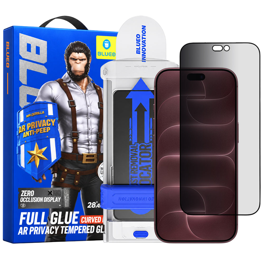 Blueo Anti Peep AR Applicator Pro -yksityisyyttä suojaava näytönsuojalasi Apple iPhone 18 Pro Maxille, karkaistua lasia, Full Glue, 3D