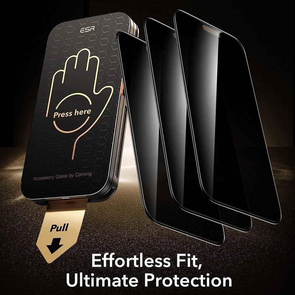 Näytönsuoja Privacy ESR Armorite Pro UltraFit Apple iPhone 18 Pro Maxille, Karkaistu lasi, Täysi liima, 3 kappaleen setti