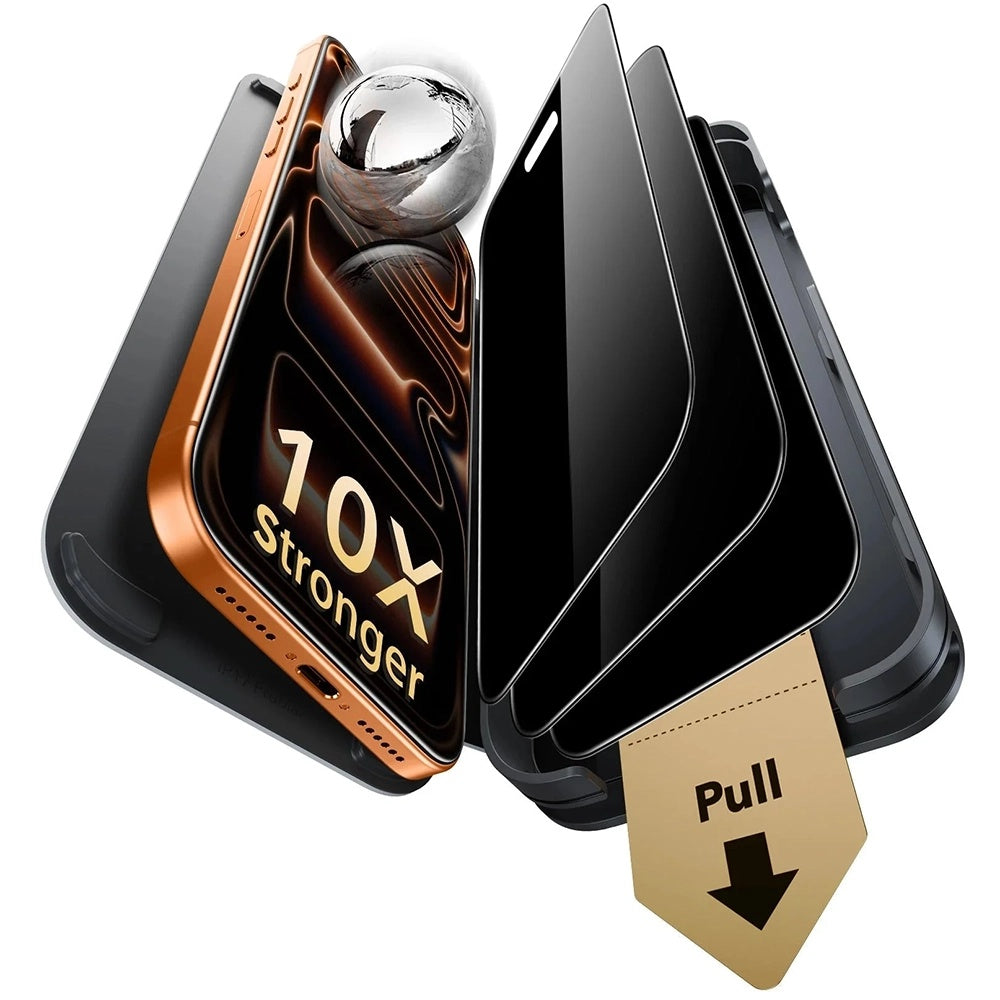 Näytönsuoja Privacy ESR Armorite Pro UltraFit Apple iPhone 18 Pro Maxille, Karkaistu lasi, Täysi liima, 3 kappaleen setti