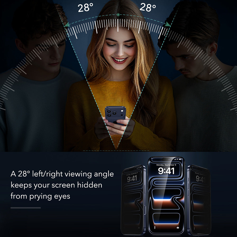 Näytönsuoja Privacy ESR Armorite UltraFit Apple iPhone 18 Pro Maxille, turvalasi, täysiliimainen, 2 kappaleen setti