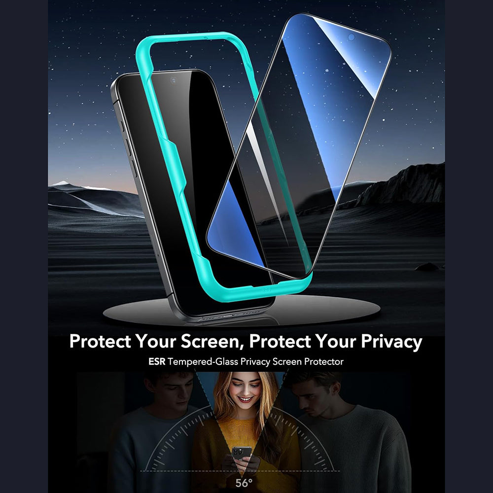 Privacy ESR -näytönsuojakalvo Apple iPhone 17 / 16 Pro:lle, Panssarilasi, Täysliima, 3 kappaleen setti