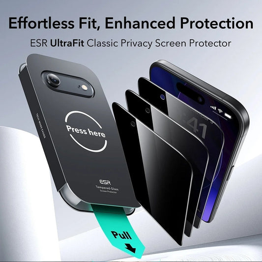 Näytön suojakalvo ESR UltraFit Privacy Apple iPhone 17 Air:lle, Panssarilasi, Täysliima, 3 kappaleen setti
